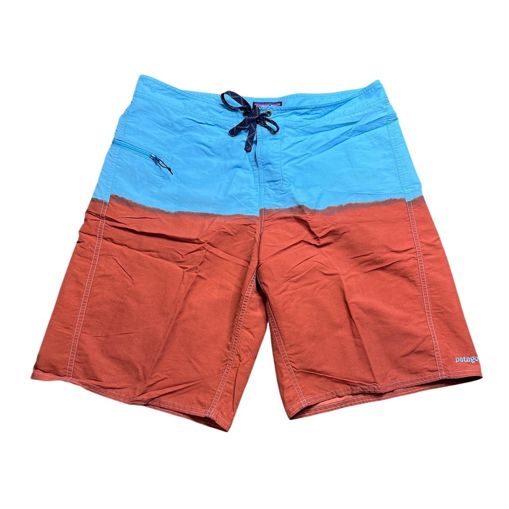 Patagonia Men 36 Wavefarer Engineered Board Shorts Waterline Blue Red Swim Trunk